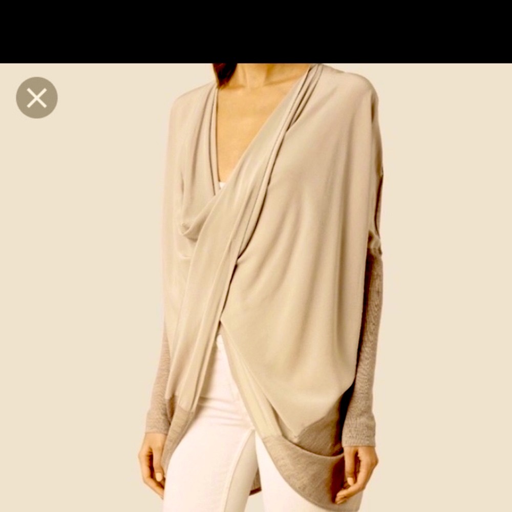 AllSaints Wrap Sweater Front Silk Back Merino Wool